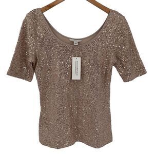 Banana Republic Sequin Top Scoop Neck Pink Fitted Sparkly Women Small NWT 883950